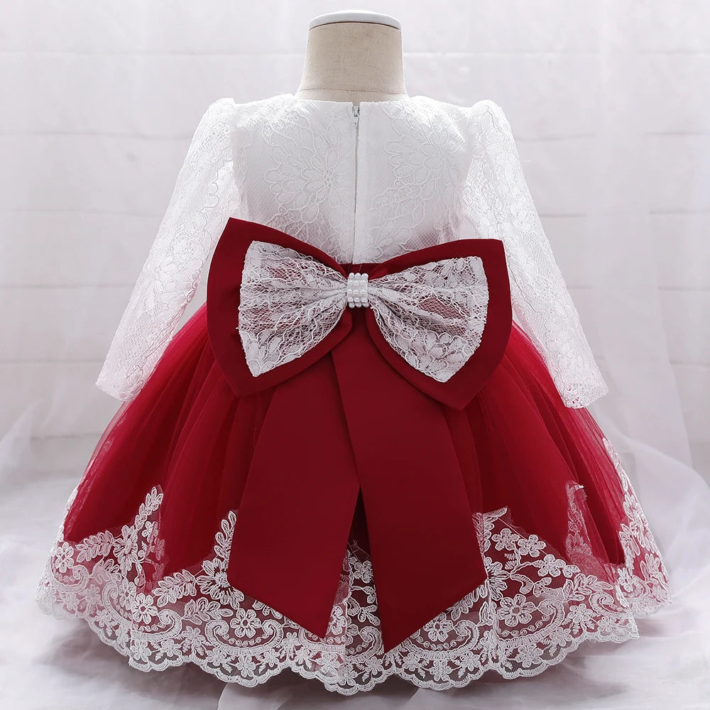 Baby Girls Dress Newborn Girl Long Sleeve Lace Party Wedding Dresses