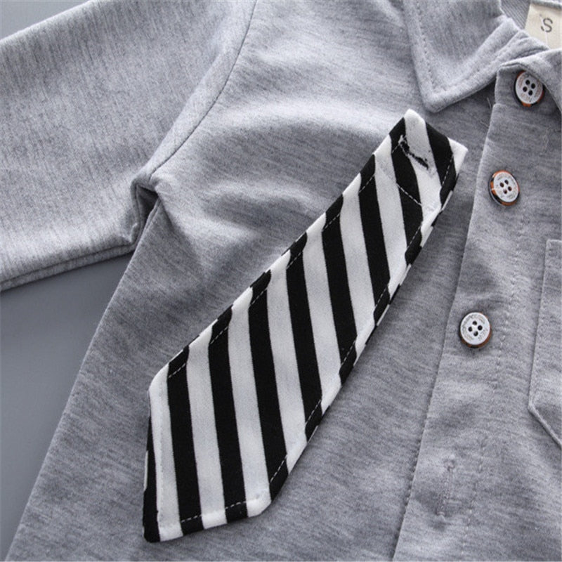 Landon Boy's 2-piece long-sleeved shirt with tie and pants - GuGuTon