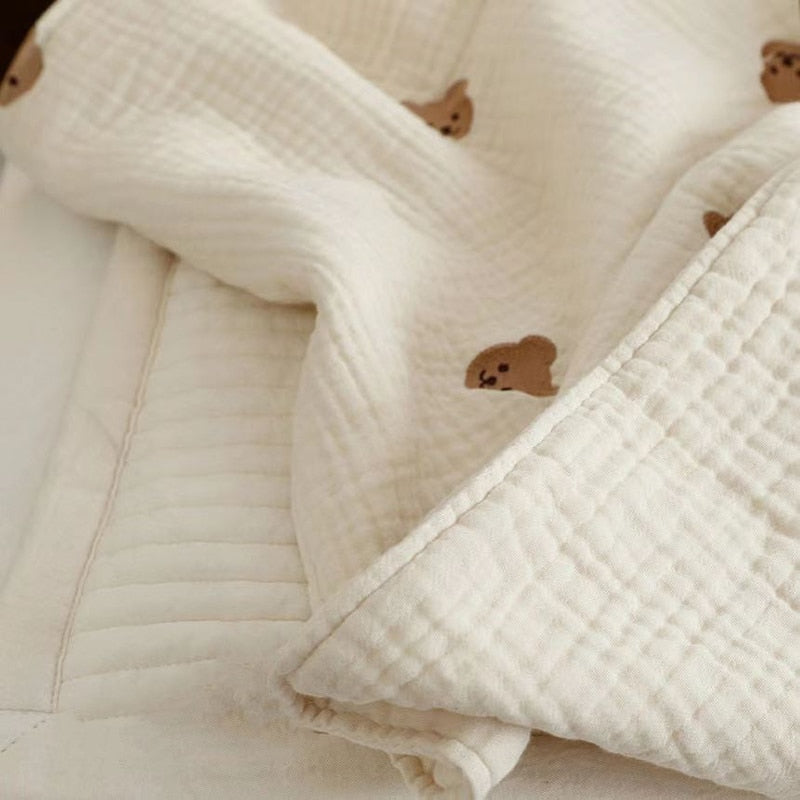 Alvin Bear Embroidered Baby Blanket, Cotton Sleeping Bed