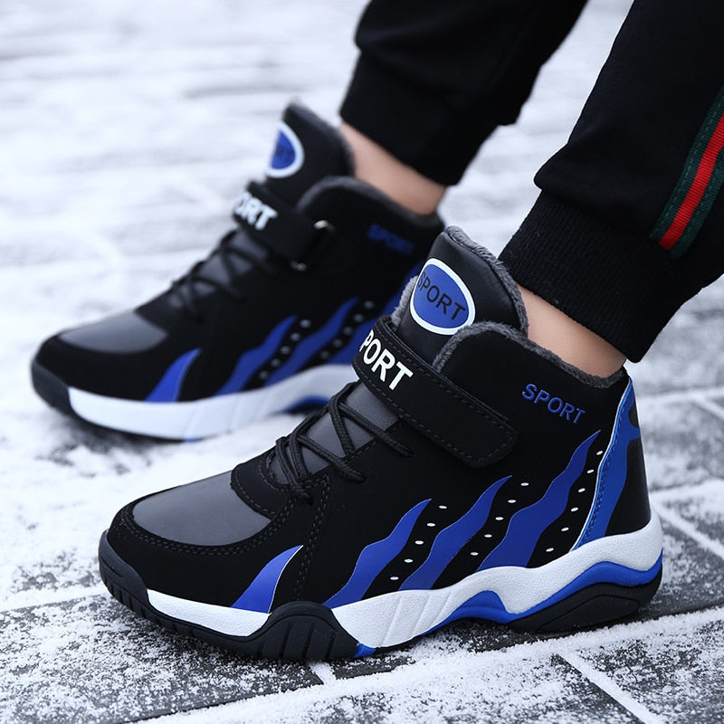 Winter Kids Shoes Sport Boys Casual High Tennis Children's Sneakers Plush Leather - GuGuTon