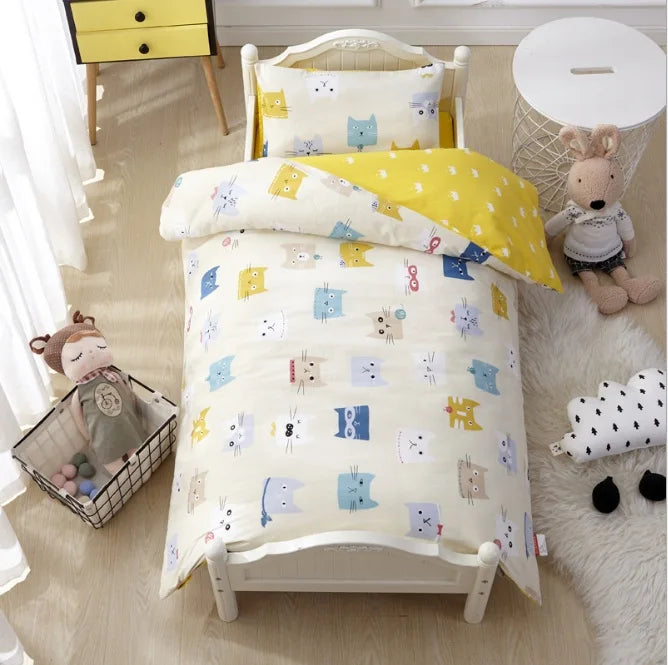 3Pcs Cotton Crib Bed Linen Kit Cartoon Baby Bedding Set