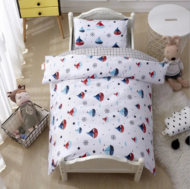 3Pcs Cotton Crib Bed Linen Kit Cartoon Baby Bedding Set