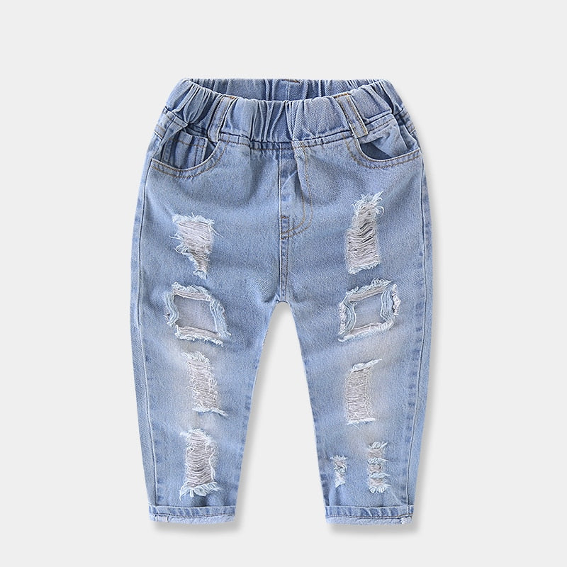 Saul Fashion Brand Big Hole Elastic Waist Solid Denim Baby Boys