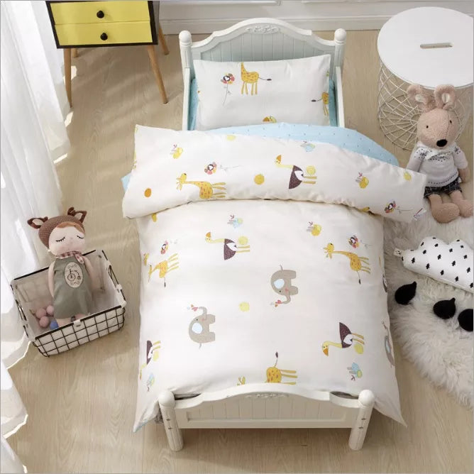 3Pcs Cotton Crib Bed Linen Kit Cartoon Baby Bedding Set