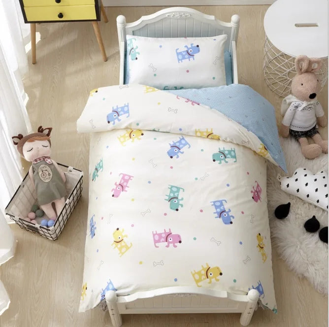 3Pcs Cotton Crib Bed Linen Kit Cartoon Baby Bedding Set