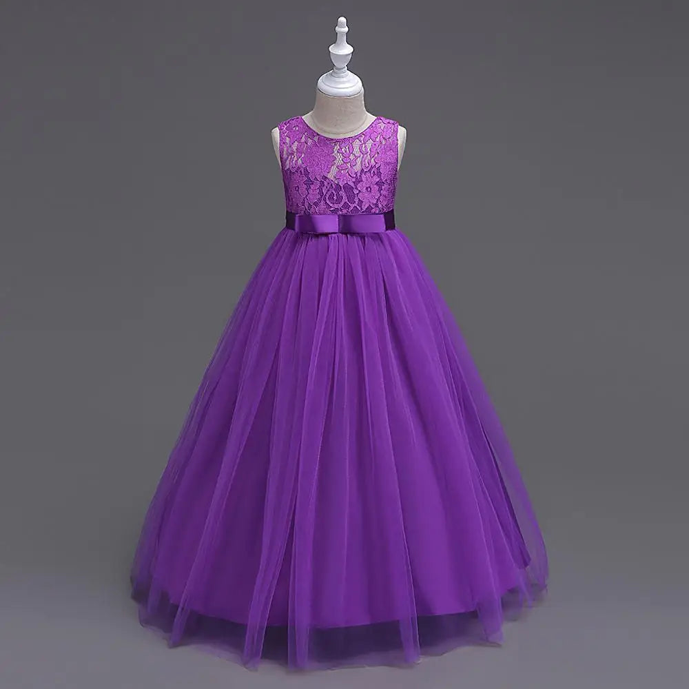 4-15 Years Kids Dress for Girls Wedding Tulle Lace Long Girl Dress