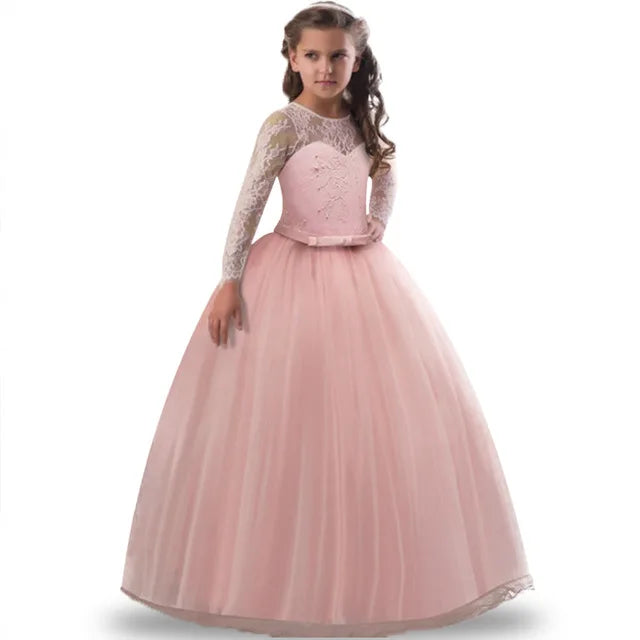 Girls Lace Full Sleeve Princess Dress Kids First Communion Dresses