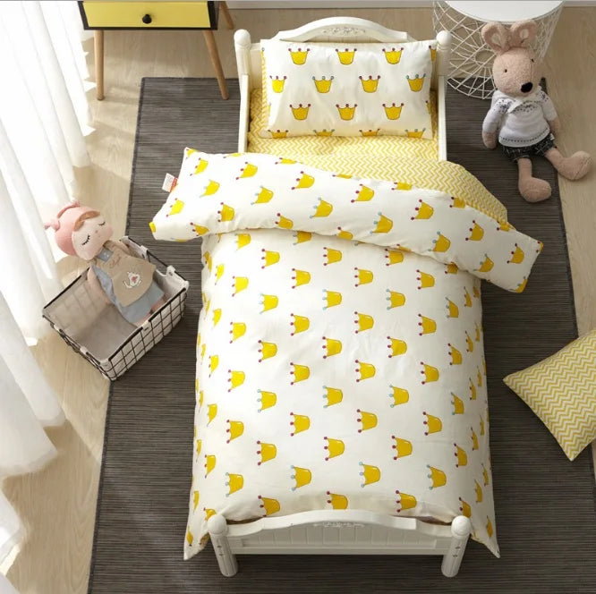3Pcs Cotton Crib Bed Linen Kit Cartoon Baby Bedding Set