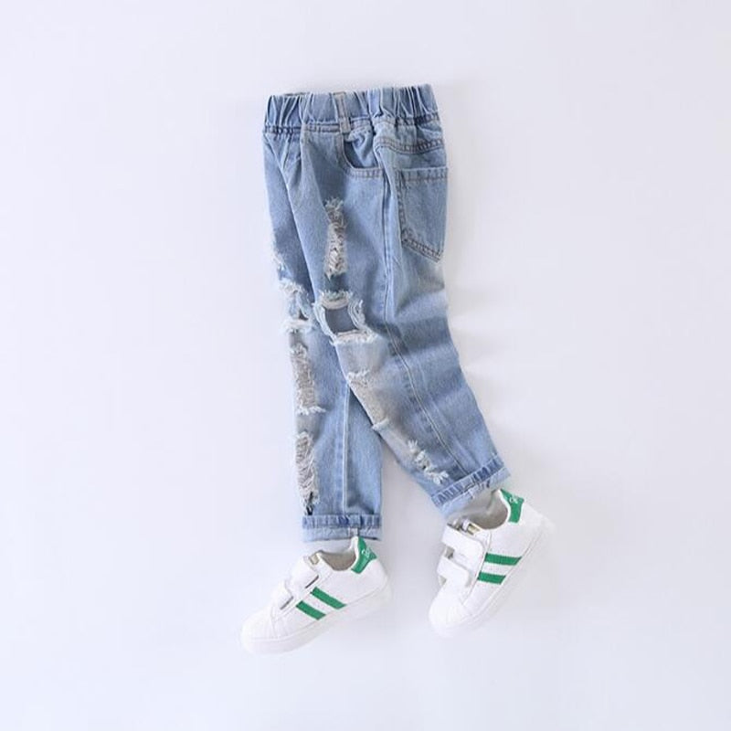 Saul Fashion Brand Big Hole Elastic Waist Solid Denim Baby Boys