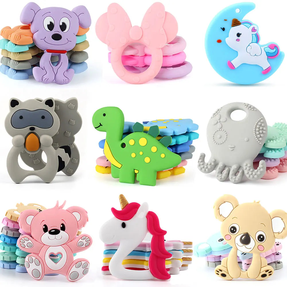 1pc Silicone Baby Teether Cartoon Animal BPA Food Grade DIY Nipple Holder