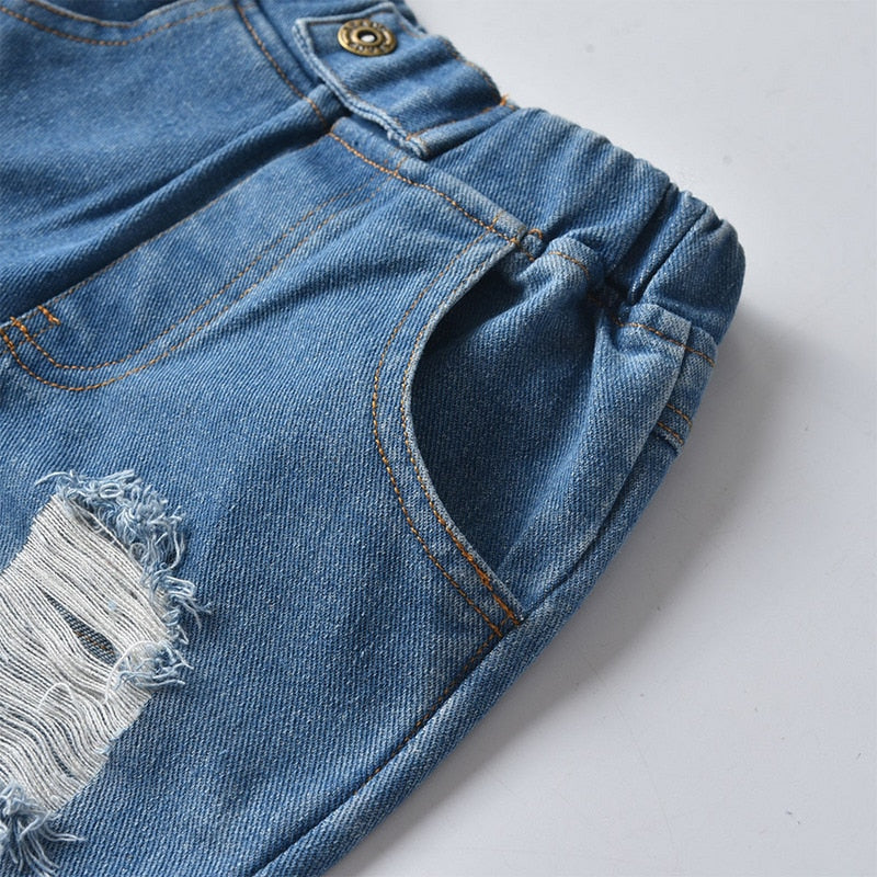 Lopez Casual Ripped Loose Hole Denim Trousers for Spring Autumn