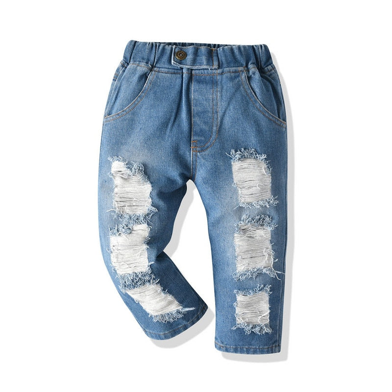 Lopez Casual Ripped Loose Hole Denim Trousers for Spring Autumn