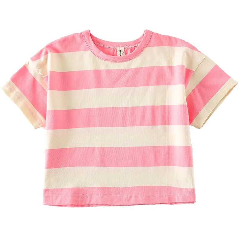 Madison Children korean style summer striped sleeve Tees boys and girls