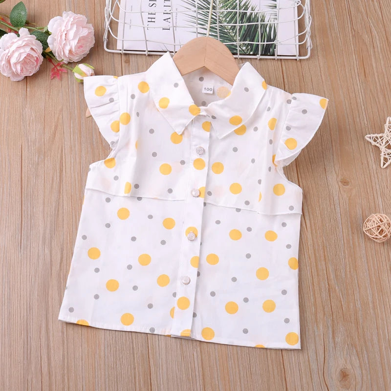 India Summer Flying-Sleeve Ploka Dot Printed Lapel Collar Causal