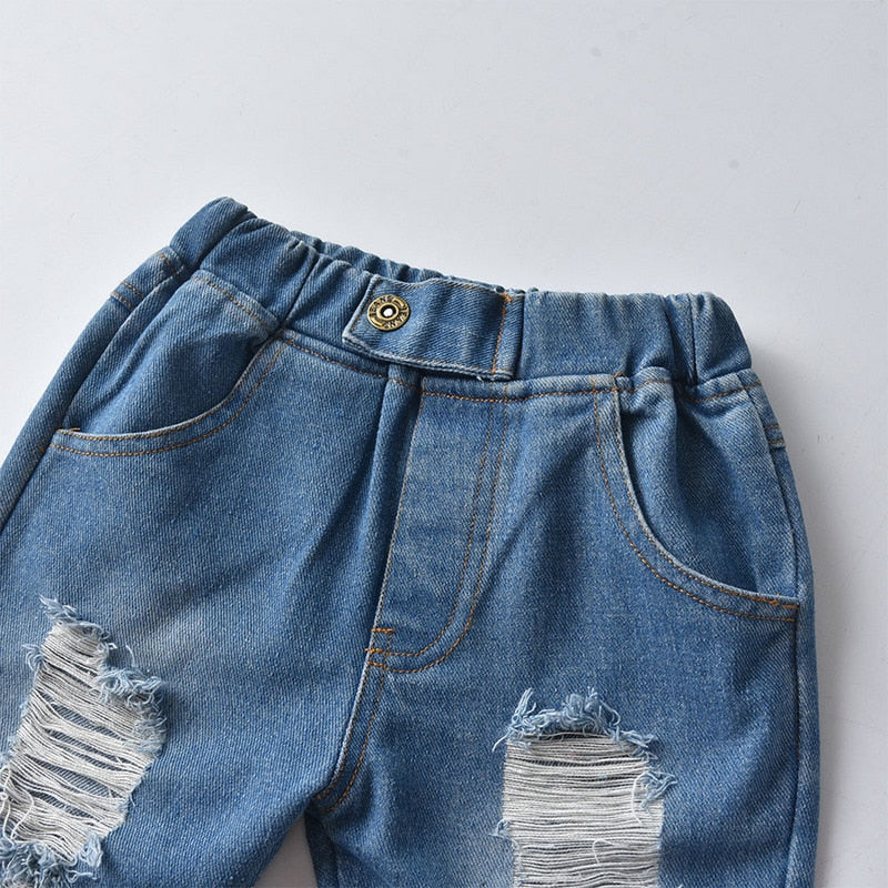 Lopez Casual Ripped Loose Hole Denim Trousers for Spring Autumn