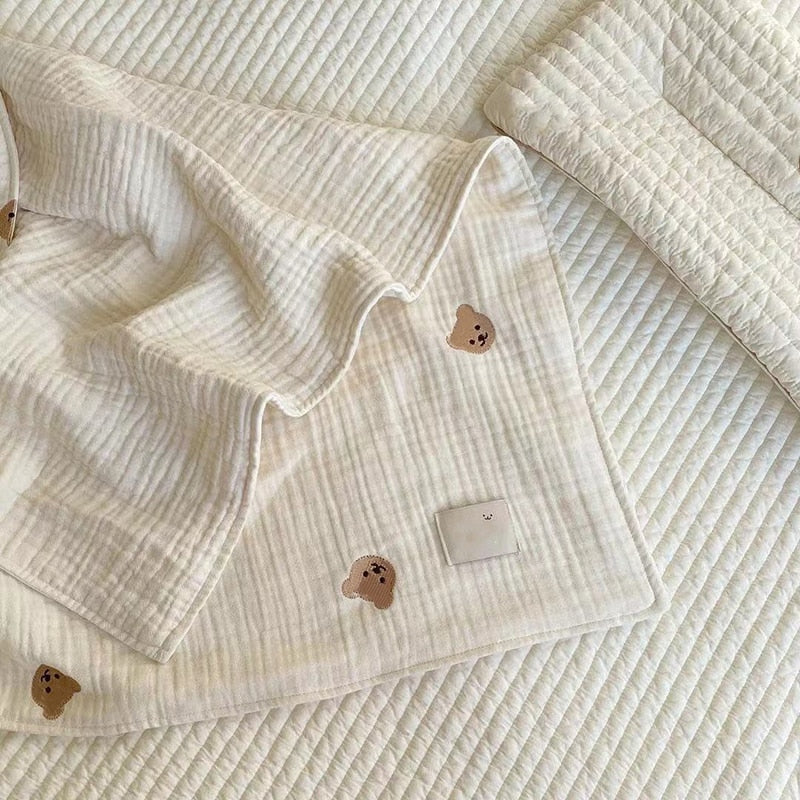 Alvin Bear Embroidered Baby Blanket, Cotton Sleeping Bed