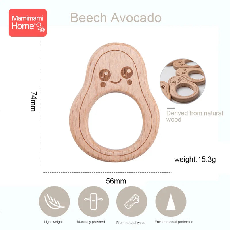 5pc Wooden Avocado Bead Baby Teether BPA Free Beech Wooden Teething Pendant