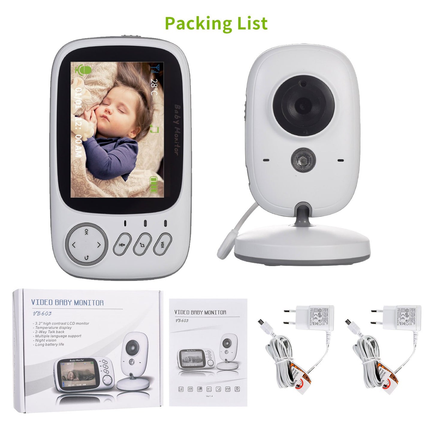 Baby Monitor With Camera 3.2 inch LCD Electronic 2 Way Audio Talk - GuGuTon baby store - Baby Fashion - Toddlers Outfits - Babies Outfits - Toddler Clothes - Kids Clothing - Newborn Clothes - Newborn Wear - Kids Wear - Trending Clothes - Trending Outfits - Fall Fashion - Winter Fashion - Girls Clothes - Boys Clothes - Babies Wear - Kids Accessories - KidsWear - Summer Clothes - Summer Fashion - Summer Trend - Falls Sweaters - Tops - Bottom - Jeans - Blouse - Dresses - Newborn Dresses - Toys