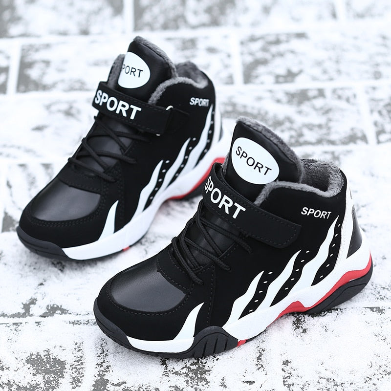 Winter Kids Shoes Sport Boys Casual High Tennis Children's Sneakers Plush Leather - GuGuTon