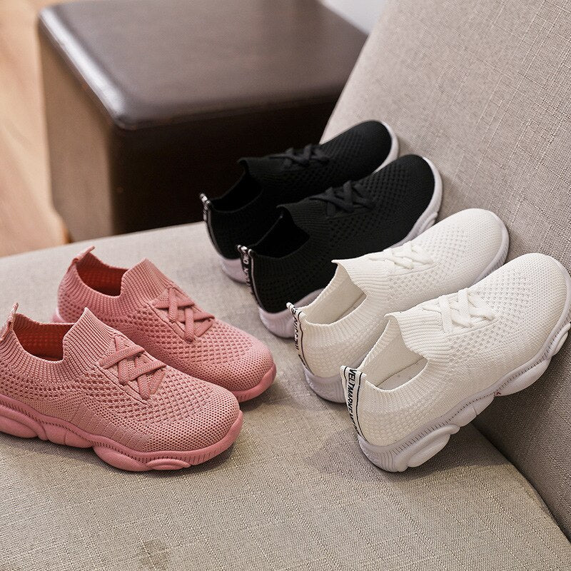 New Children Solid Flying Knit Shoes Kids Sports Boys