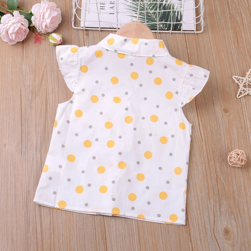 India Summer Flying-Sleeve Ploka Dot Printed Lapel Collar Causal