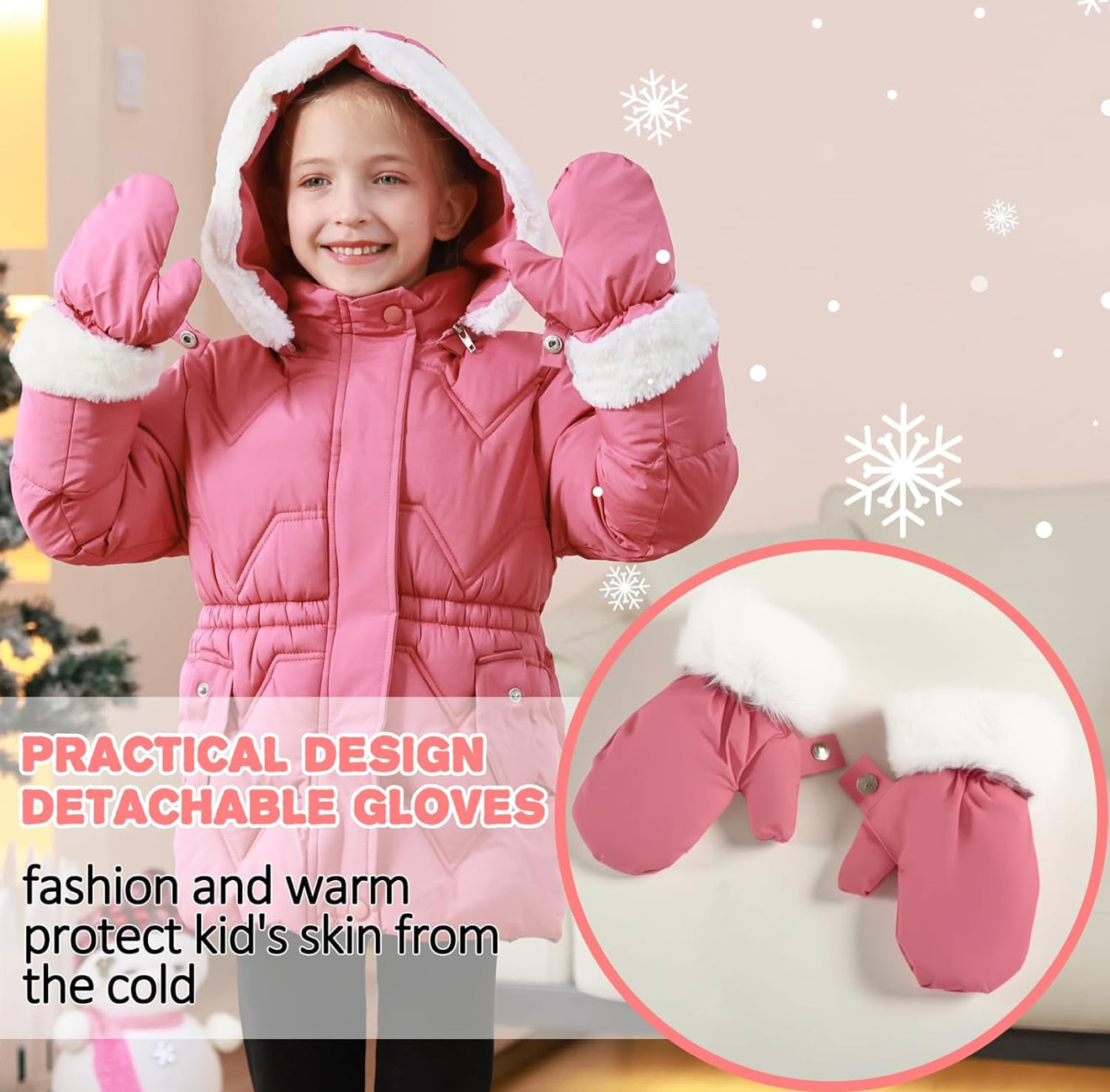 Aura Toddler Girls Winter Puffer Coat - Warm Fur Lined Hooded