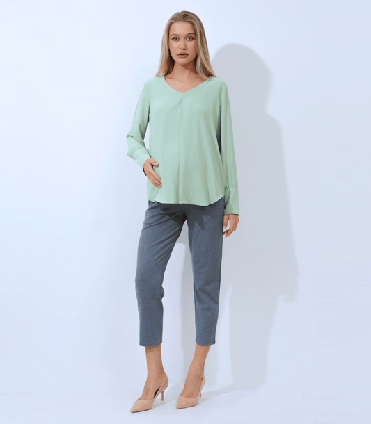 Edilenny Olive Long Sleeve V-Neck Pleat Maternity Outwear