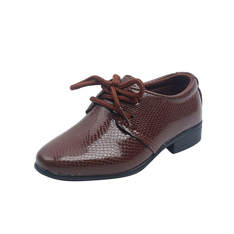 Boys Pointed Toe Leather Kids Lace-up Toddlers Performance Shoes - GuGuTon