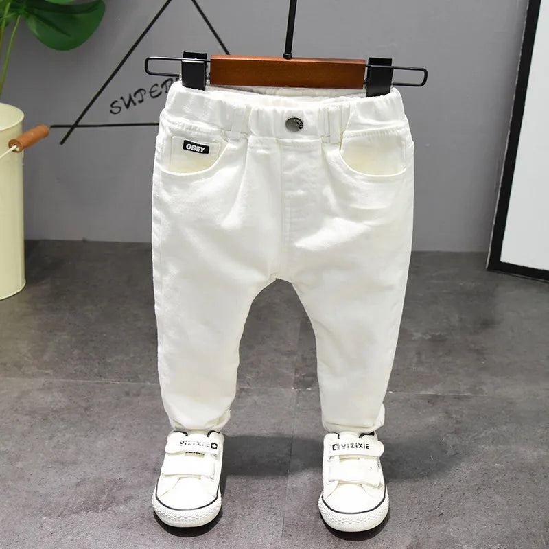Álex Clothing Pure White/Black Students Contest Straight Jeans Baby