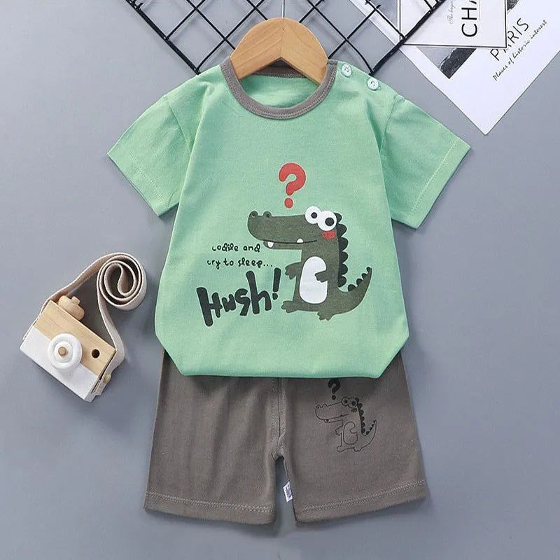 Cotton Tees and Shorts Set for Boys - Cartoon Design