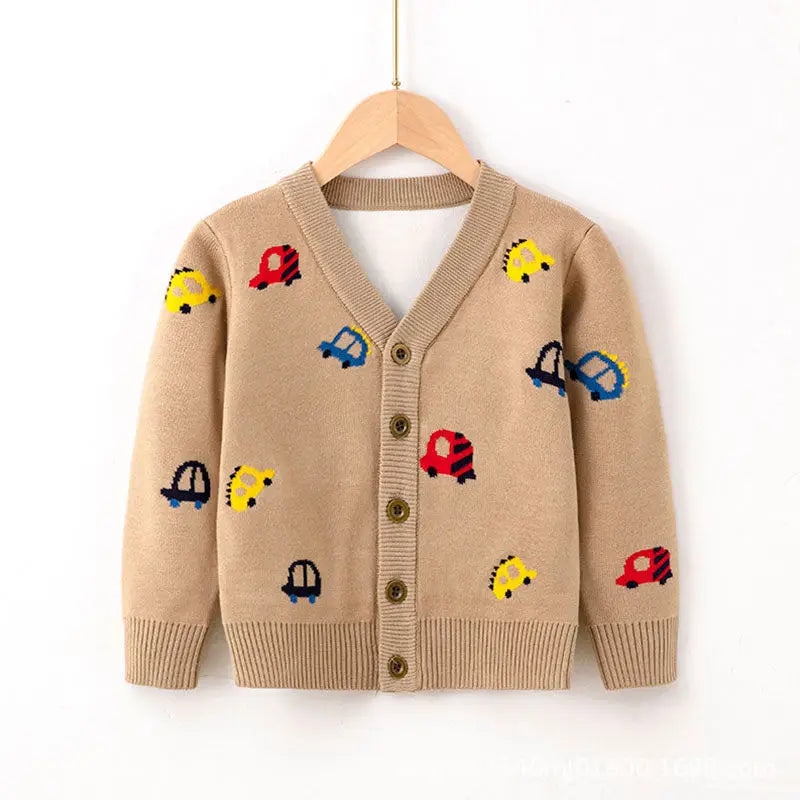 Louis Cartoon Car Jacquard Cotton Knitted Sweater