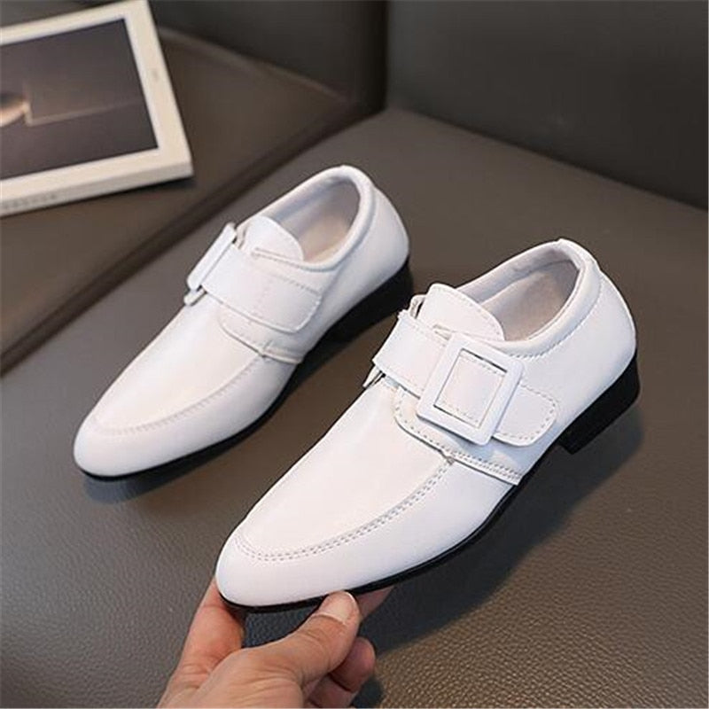 Performance Pointed Toe Children Leather Black Boy Kids Wedding Shoes - GuGuTon