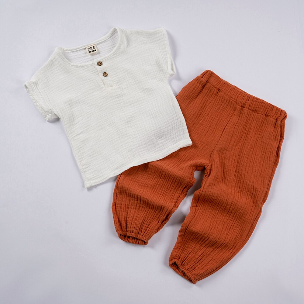 Organic Outfits Cotton Solid Long Sleeve Loose Children Two Piece Set - GuGuTon