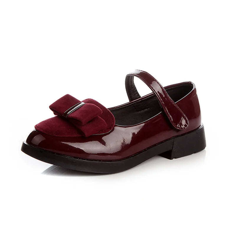 Girl Princess Leather Shoes PU Casual Baby Black Red Girls Fashion Brand Glossy Dance Shoes