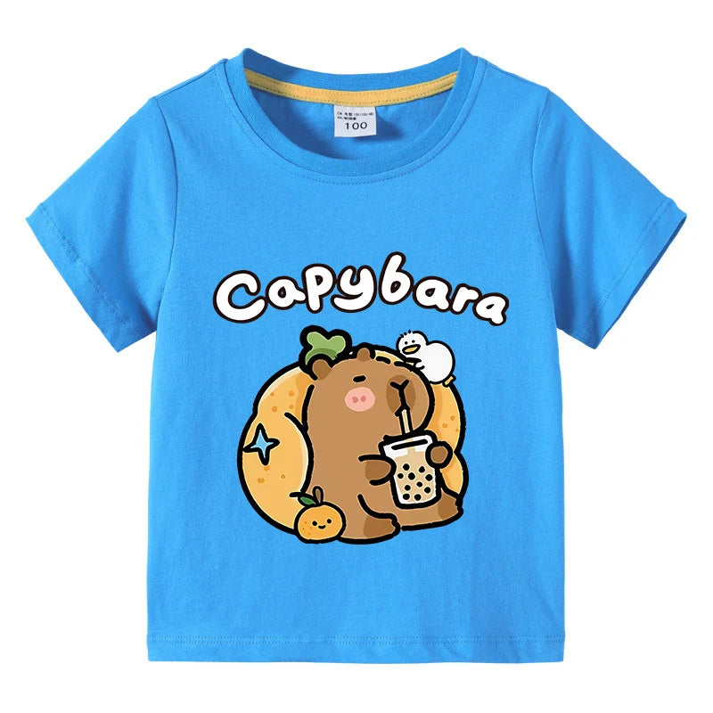 Carlos Cute Capibara Round Neck Tees