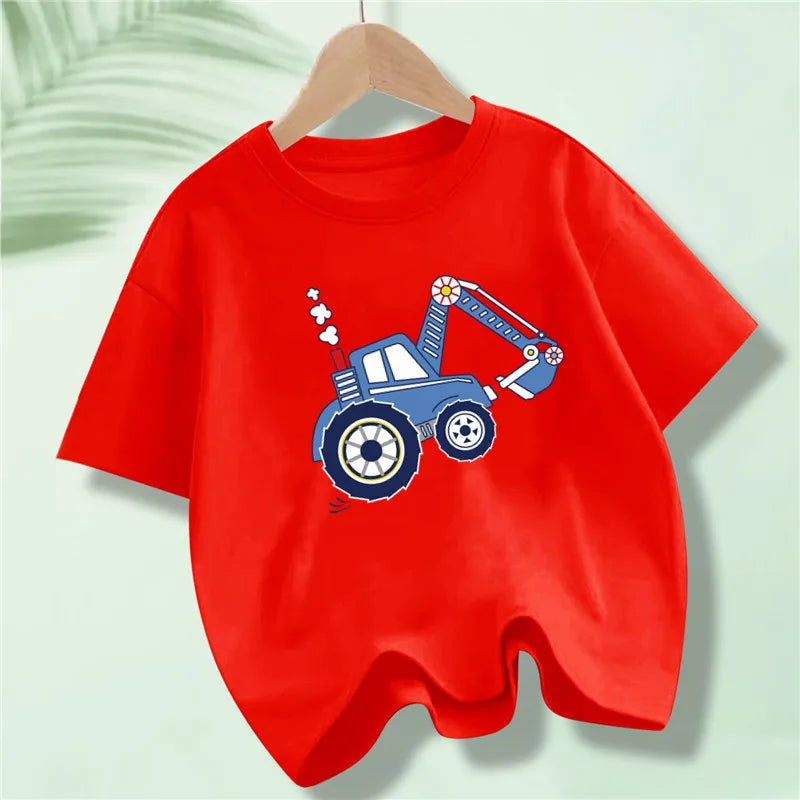 Martin Kids Cartoon Excavator Print T Shirt