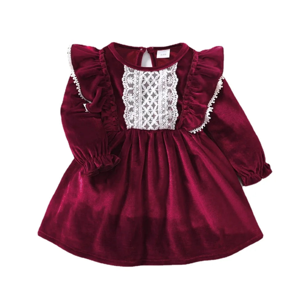 Party Skirt Baby Girl Long Sleeve Ruffle Satin Finish Dress