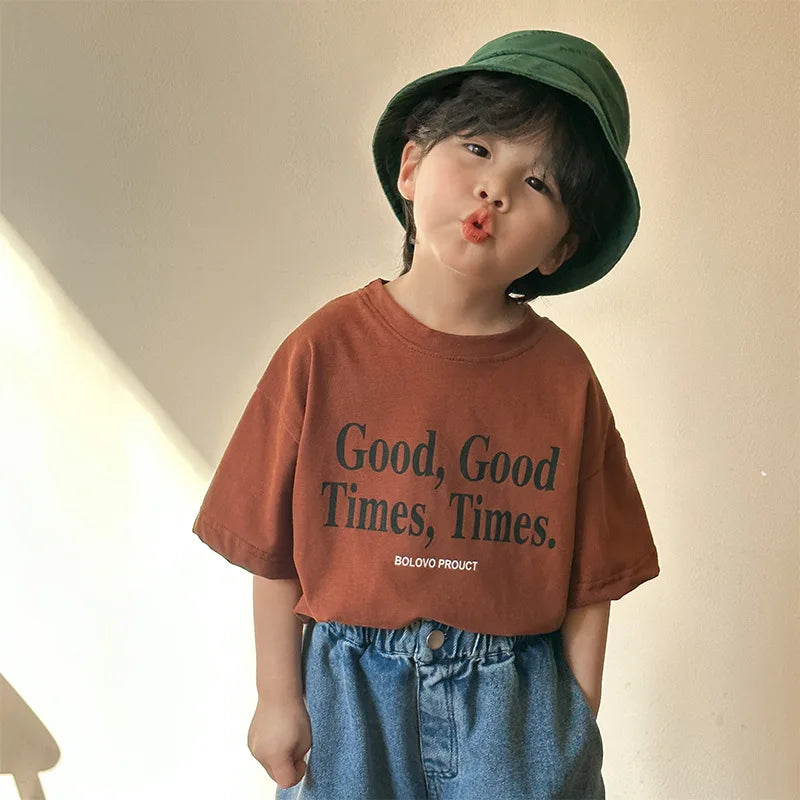 Emma Fashion Loose Children Letter Print Tees Kid Casual