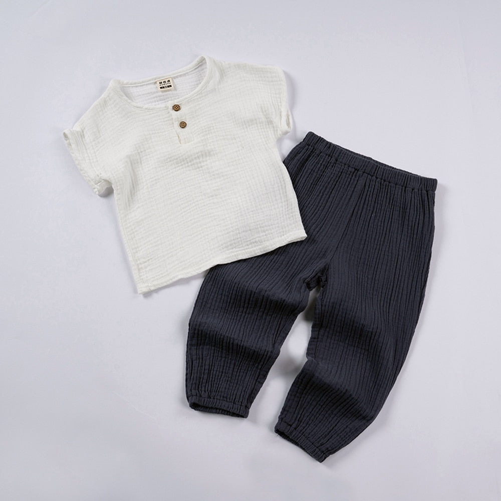 Organic Outfits Cotton Solid Long Sleeve Loose Children Two Piece Set - GuGuTon
