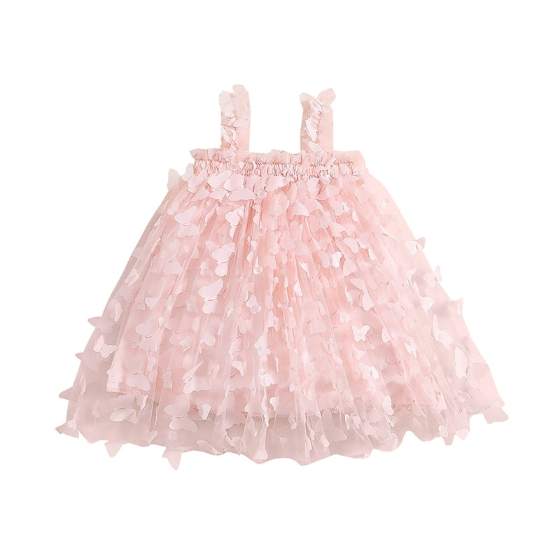 Guadalupe Girls Dress 3D Butterfly Solid Sleeveless Summer - GuGuTon