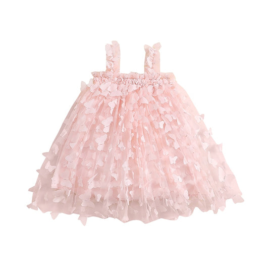 Guadalupe Girls Dress 3D Butterfly Solid Sleeveless Summer - GuGuTon