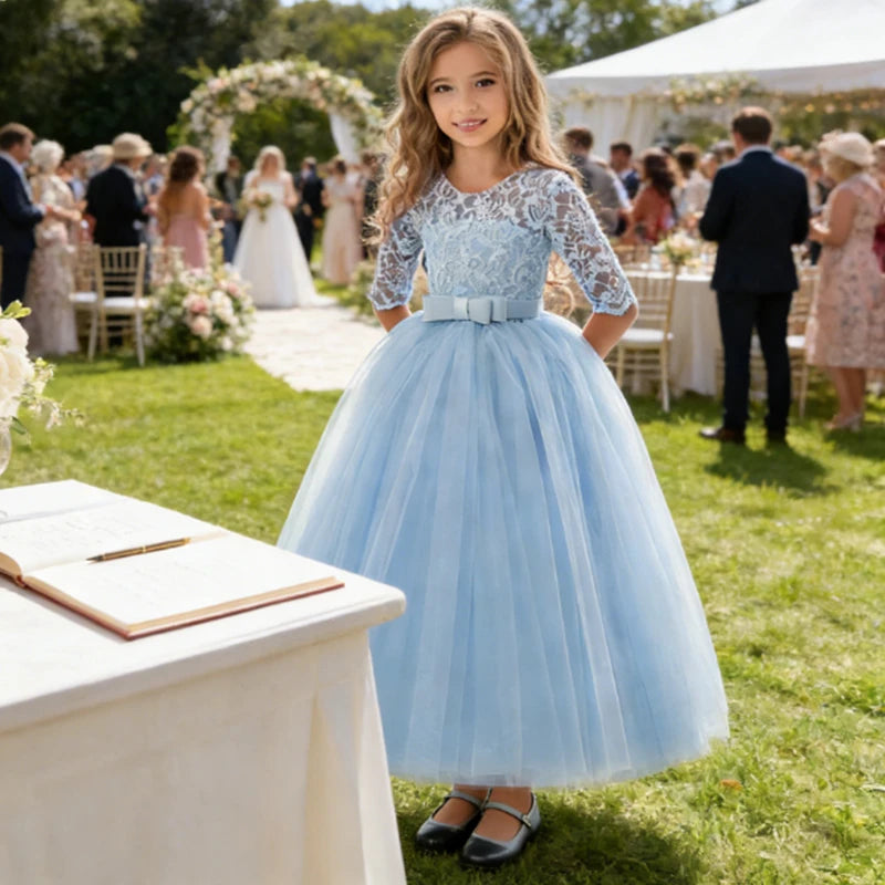Teenager Girls White Bridesmaid Dresses Wedding Birthday Party Ball Gown