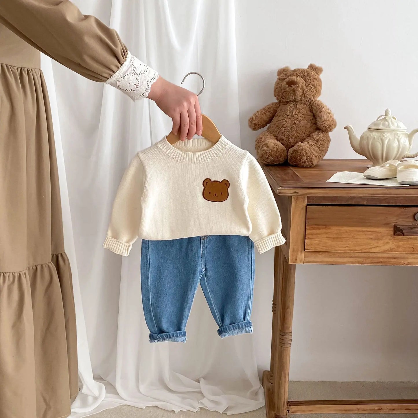 Ronny Cartoon Bear Patched Sweater