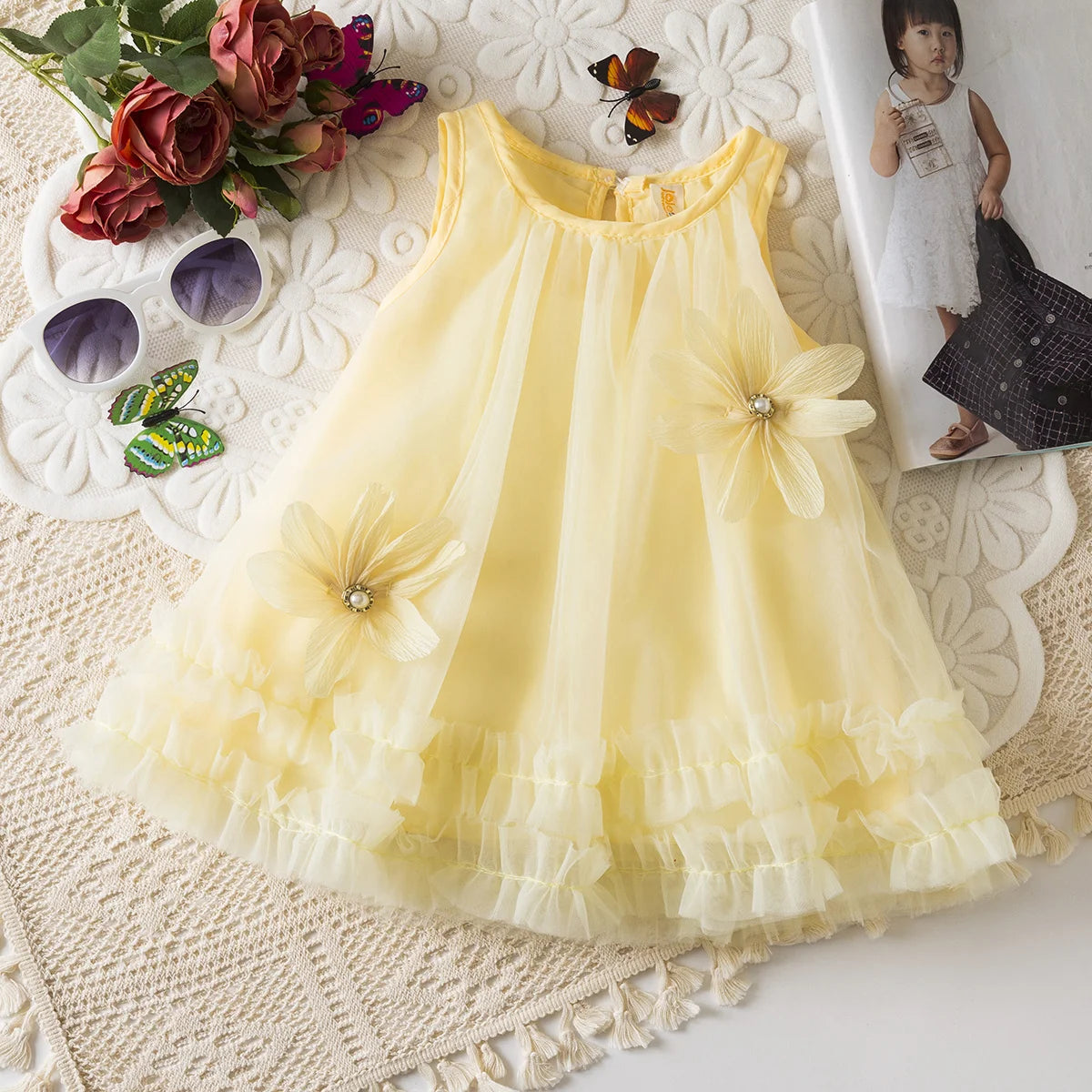 Girl Party Dress Summer New Sleeveless Solid Color Baby Girl Clothing