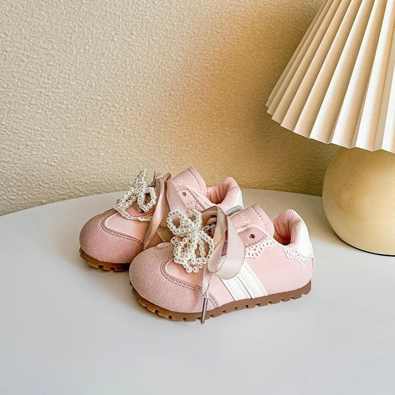 Children Casual Shoes Girls 2025 Spring Autumn New Fashion Korean Style Soft Bottom Anti-slippery Princess Lace Baby Shoes