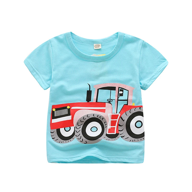 Wilson Cartoon Car Print Cotton Tops Tees