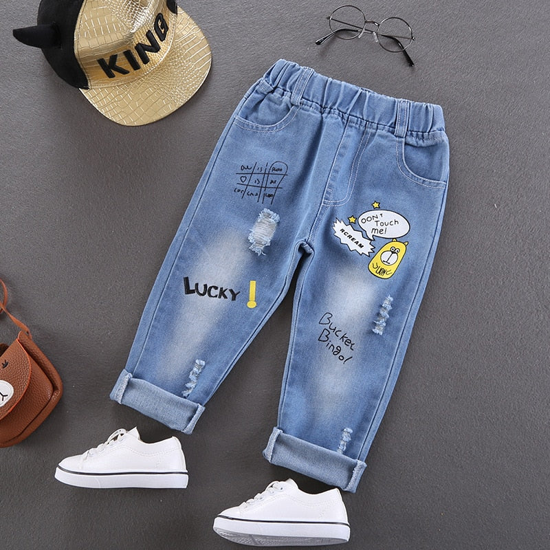 Roswil Children Clothes Cartoon Print Kids Cotton Casual Trousers