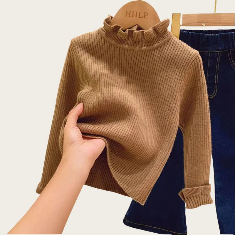Adriana Autumn Solid High Elastic Pullover Kid's Turtleneck
