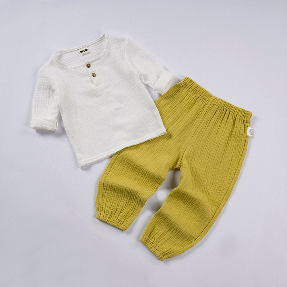 Organic Outfits Cotton Solid Long Sleeve Loose Children Two Piece Set - GuGuTon