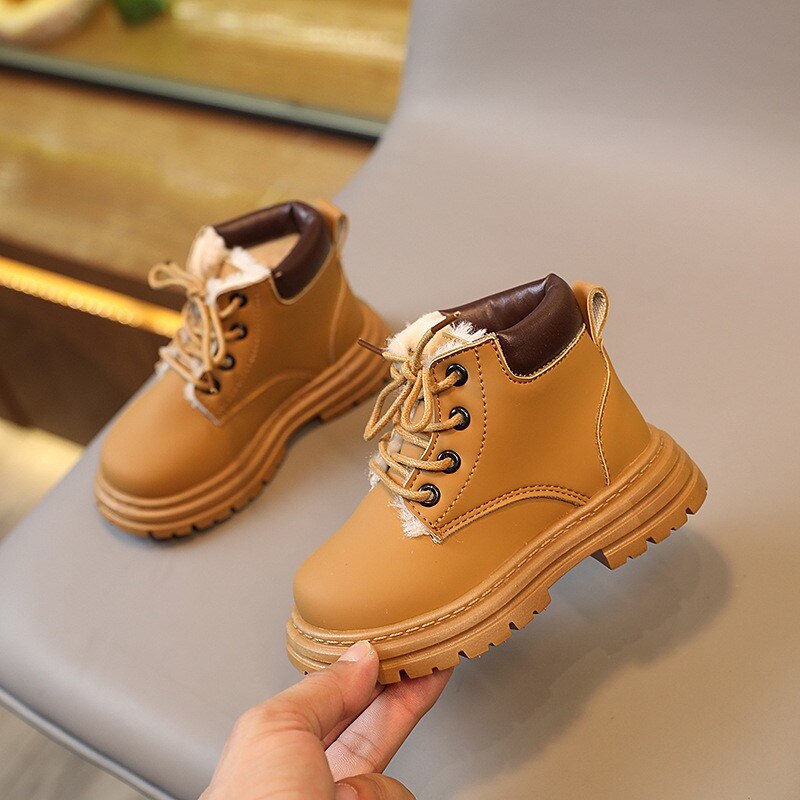 Boots with Fur 1-6 Years Boys Girls Leather Shoes with Plush - GuGuTon